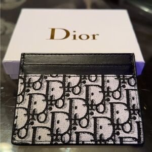 Dior Black and White Oblique Canvas Card Holder